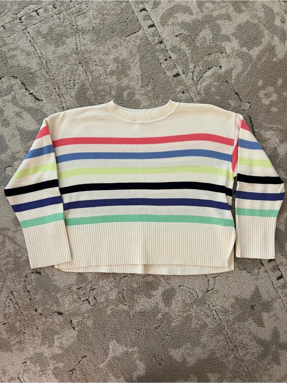 GAP Girls Cream Crewneck Sweater with Multicolor Stripes
